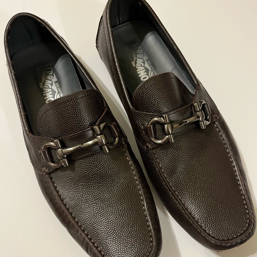 Salvatore Ferragamo brown leather loafers mens size 12
